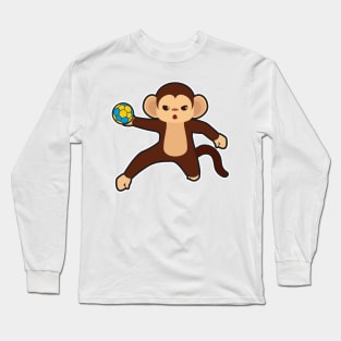 Monkey as Handball player with Handball Long Sleeve T-Shirt